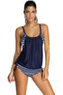 Sexy Navy Layered-Style Striped Tankini with Triangular Briefs